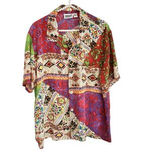 Chicos Boho Silk Shirt Patchwork Print Womens 3‎ XL Abstract Art To Wear Luxury